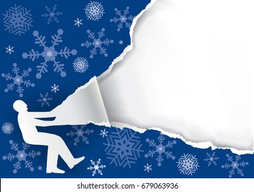 Man Ripping Christmas Paper Background.
Paper Male Silhouette Ripping Blue Christmas Paper Background. Unwrapping Gift. Vector Available.