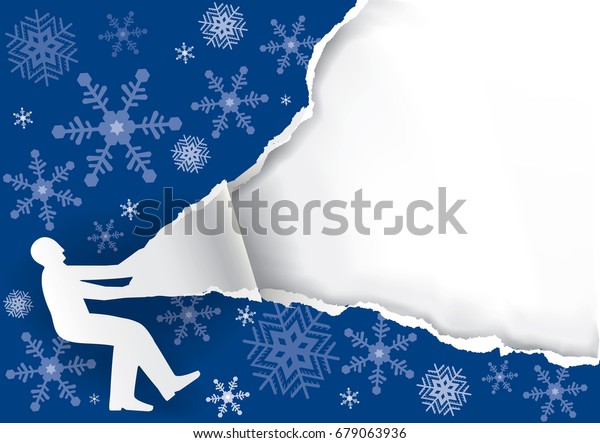 Man Ripping Christmas Paper Background.\
Paper\
male silhouette ripping blue christmas paper background. Unwrapping\
gift. Vector available.