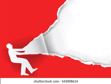 Man ripping red paper background.
Paper silhouette of  man ripping red paper background with place for your text or image. Vector available.
