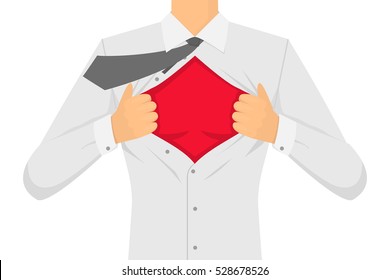 Man Ripping The Shirt. Superhero Style Concept Copy Space. Flat Design Style Vector illustration