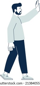 Man rising hand in greeting gesture. Friendly person side view