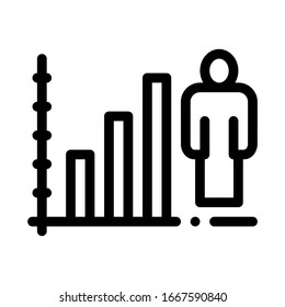 Vector del icono de las tasas de aumento del hombre. Signo de índice de aumento del hombre de esquema. Ilustración de símbolo de contorno aislado