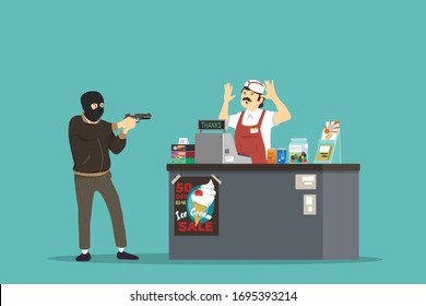 a man robbing a store. Vector illustration.