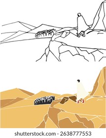 A man in a robe on a hill looking down at a group of people below representing leadership Vector