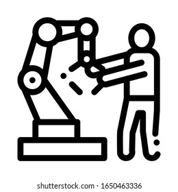 Man And Robot Arm Icon Vector. Outline Man And Robot Arm Sign. Isolated Contour Symbol Illustration