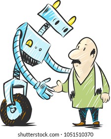 A man and a robot. The friendly robot.