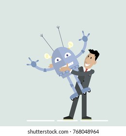 man robot hugs