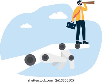 Man, robot palm, binoculars. vector illustrator

