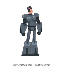 Man in Robotic Costume, Carnival Party or Masquerade Concept Cartoon Style Vector Illustration