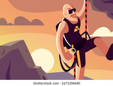 man rock climbing the mountain vector illustration design