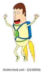 man with rocket backpack