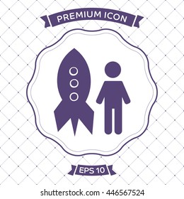 Man and rocket icon vector