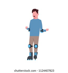 man roller skating over white background rollerblading cartoon full length character. flat style vector illustration