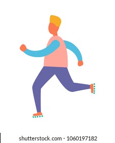 Man roller skating vector illustration isolated on white background. Cheerful male profile rolling side view, cartoon character go in for sport