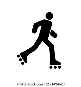 Man Rollerskate Motion Glyph Pictogram. Roller Skate Person Black Silhouette Icon. Male in Sport Activity Equipment. Rollerblading in Wheel Footwear Flat Symbol. Isolated Vector Illustration.