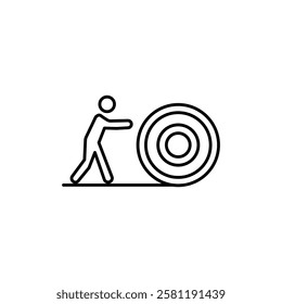 Man rolling carpet mat icon Thin line art isolated