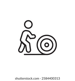 Man rolling carpet mat icon black and white vector outline sign