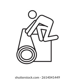 Man rolling carpet mat icon line art vector