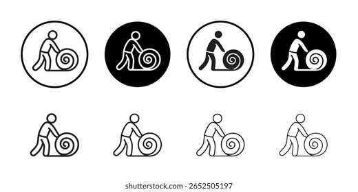 Man rolling carpet mat icon simple outline vector sign