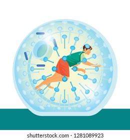 A man rolling on the ground in zorbing sphere - Vector