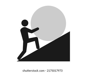 Man Rolling Stone Up Hill Icon. Clipart Image Isolated On White Background