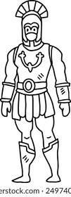 A man in a Roman costume. He is standing in front of a shield