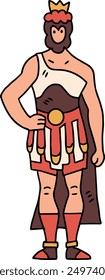 A man in a Roman costume. He is standing in front of a shield
