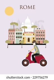 Man in Rome on the bike. Italy. Vector