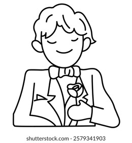 man with a rose. vector doodle outline illustration