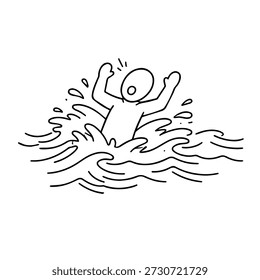 Hombre en el ícono de la línea del Vector del agua áspera en un fondo blanco.
Icono de línea de Vector sobre un fondo blanco