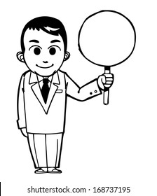 man with a round  sign  and emotional face