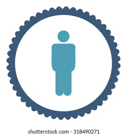 Man round stamp icon. This flat vector symbol is drawn with cyan and blue colors on a white background.