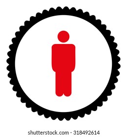 Man round stamp icon. This flat vector symbol is drawn with intensive red and black colors on a white background.