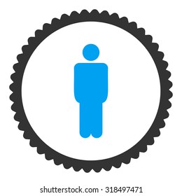 Man round stamp icon. This flat vector symbol is drawn with blue and gray colors on a white background.