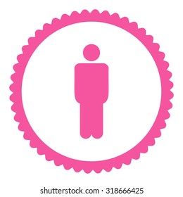 Man round stamp icon. This flat vector symbol is drawn with pink color on a white background.