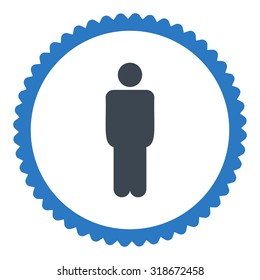 Man round stamp icon. This flat vector symbol is drawn with smooth blue colors on a white background.