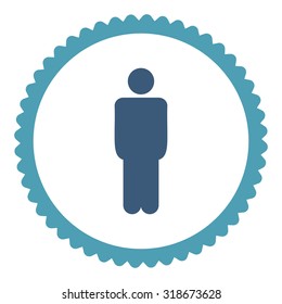 Man round stamp icon. This flat vector symbol is drawn with cyan and blue colors on a white background.