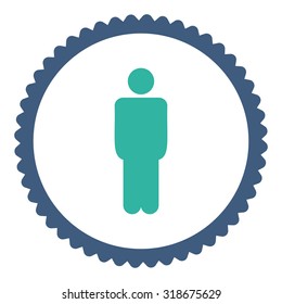 Man round stamp icon. This flat vector symbol is drawn with cobalt and cyan colors on a white background.