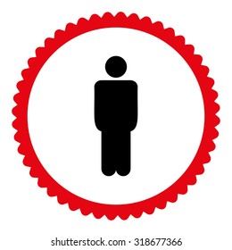 Man round stamp icon. This flat vector symbol is drawn with intensive red and black colors on a white background.