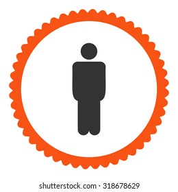 Man round stamp icon. This flat vector symbol is drawn with orange and gray colors on a white background.