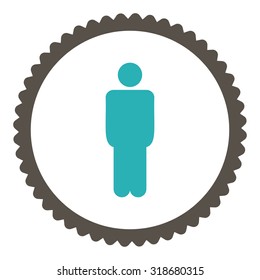 Man round stamp icon. This flat vector symbol is drawn with grey and cyan colors on a white background.