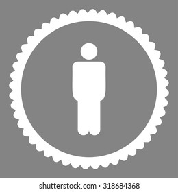 Man round stamp icon. This flat vector symbol is drawn with white color on a gray background.