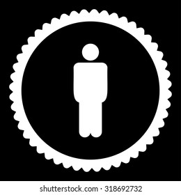 Man round stamp icon. This flat vector symbol is drawn with white color on a black background.