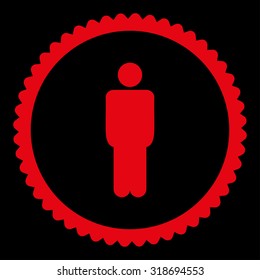 Man round stamp icon. This flat vector symbol is drawn with red color on a black background.
