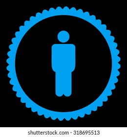 Man round stamp icon. This flat vector symbol is drawn with blue color on a black background.