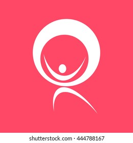 Man In Round white icon on magenta color background. Eps-10.