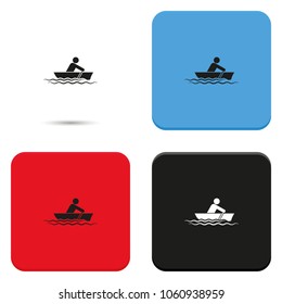 Man row a canoe boat flat vector icon.