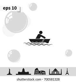 Man row a canoe boat icon.