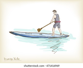 a man rowing boat sport, free hand drawing, vector illustration