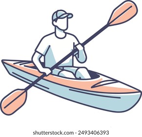 Man rowing Canoe on the lake illustration